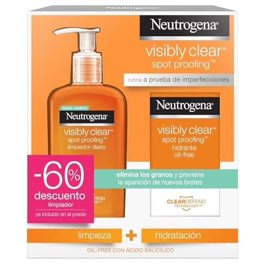 Neutrogena Visibly Clear Spot Controlling, rutina de cuidado facial con ácido salicílico, contiene un gel limpiador facial (1x200 ml) y un hidratante facial (1x50 ml)