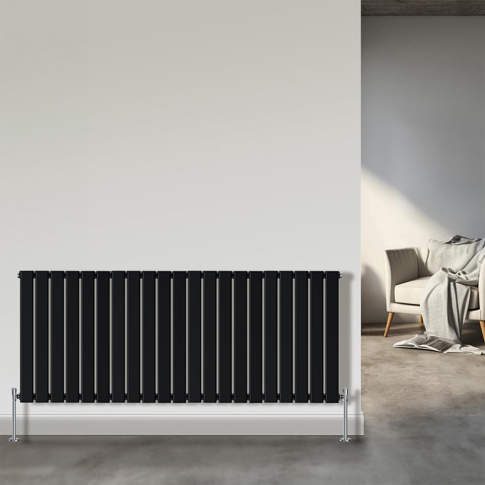 Nrg Black Horizontal Column Designer Radiator Flat Single Panel 600X1428mm