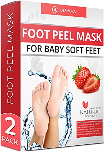 Foot Peel Mask - 2 Pack - For Cracked Heels, Dead Skin and Calluses - Make Your Feet Baby Soft Smooth Silky Skin - Removes Rough Heels, Dry Toe Skin Natural Treatment. (Strawberry Scent)