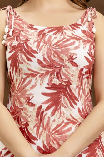 Image of Women Floral Printed Sleeveless Round Neck Pure Cotton Straight Kurti