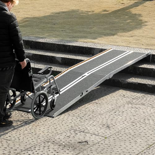VEVOR Tragbare Rollstuhlrampe 3 m 363 kg Tragkraft rutschfeste Aluminium-Klappschwellenrampe Faltbare Rollstuhlrampe für Mobilitätsroller Behindertenrampe für Hausstufen Treppen Türen Bordsteine