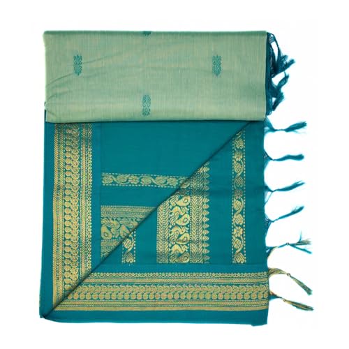 Image of Pure Kalyani Cotton Saree | Zari Border & Blouse Piece - Lata Gadwal Design | Traditional Saree