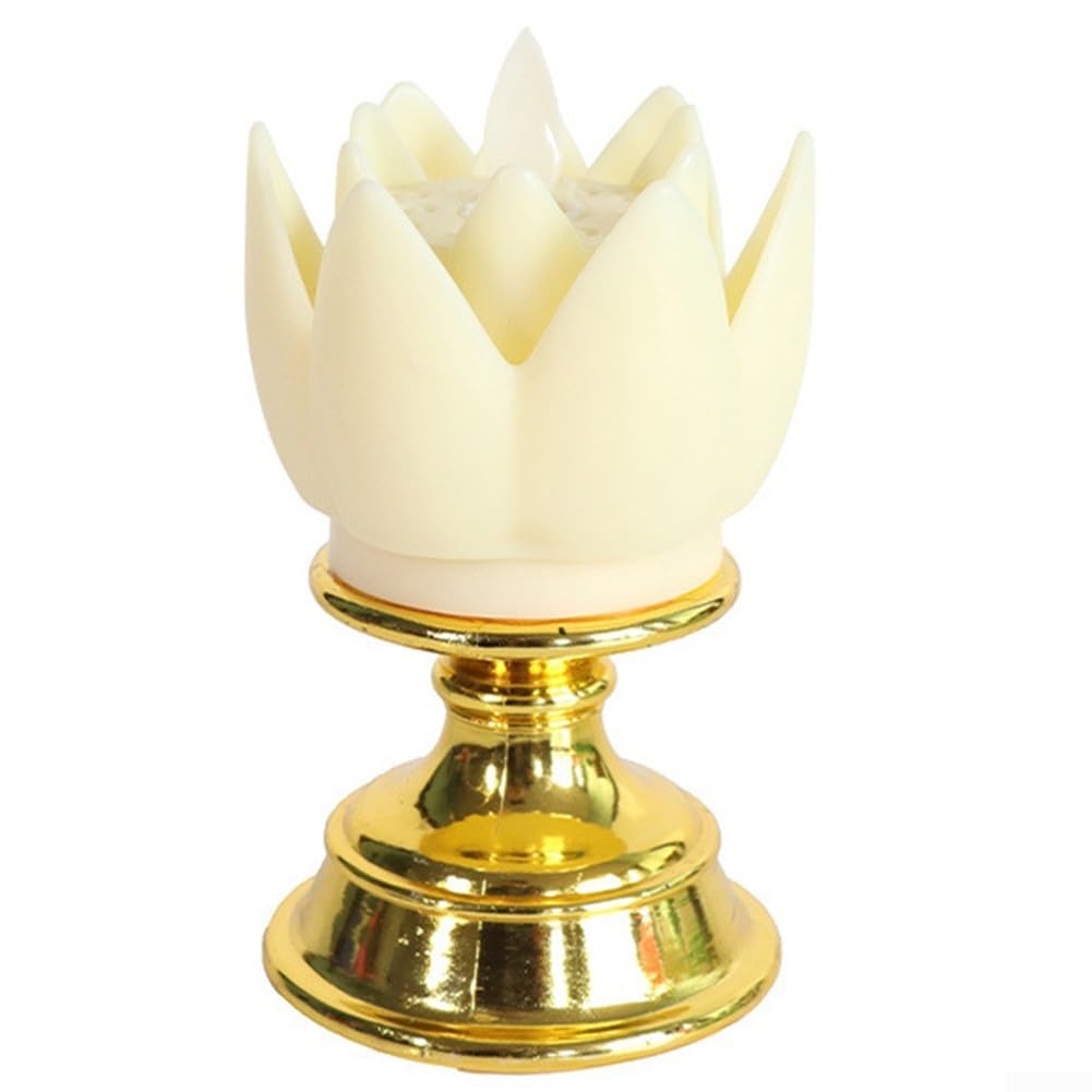Golden bottom lotus lamp LED candle simulation light for home decoration with spiritual symbolism and long lasting glow for meditation and ambient lighting (cream-colored)