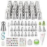 ANSLYQA 166 Pcs Russian Piping Tips Set, with 30 Numbered Russian Tips,24 Numbered Icing Tips,Pattern Chart,1 Ball Tip,2 Leaf Tips,100 Pastry Bags,3 Couplers for Cake Decorating