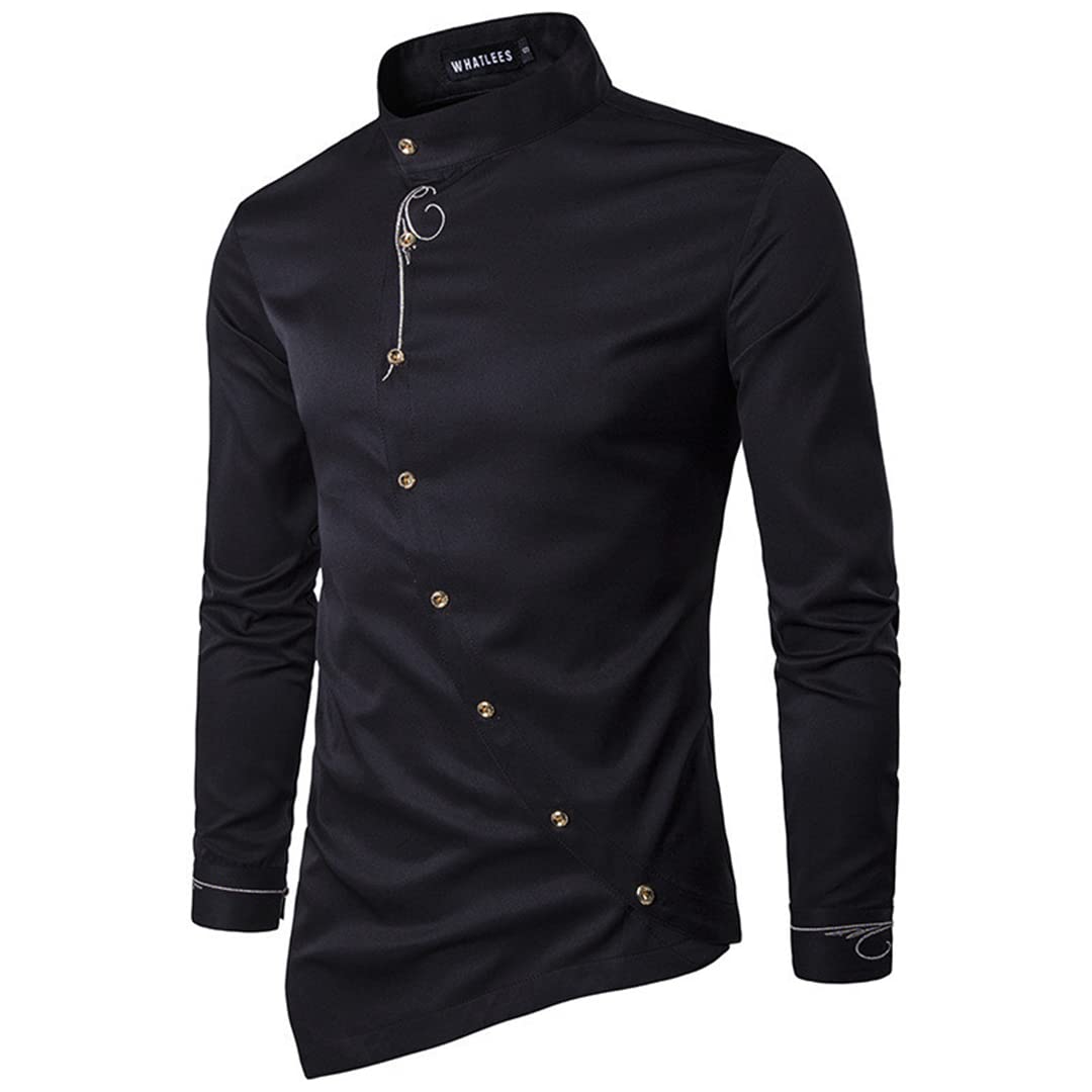 Fashion Irregular Shirt Men Design Embroidery Slim Fit Casual Long Sleeve Shirts Mens Wedding Party Shirt for Male Chemise
