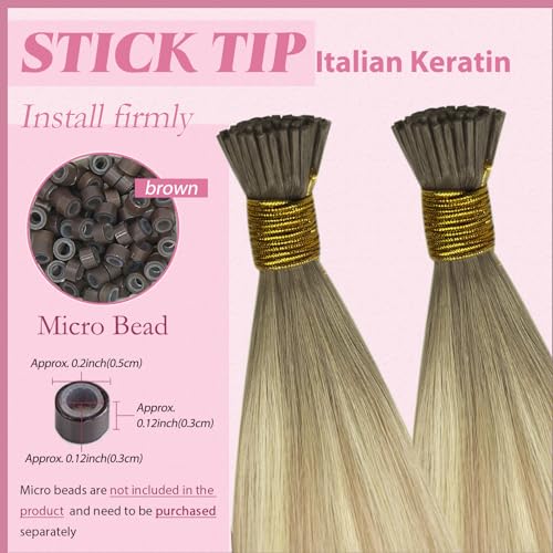 Image of YoungSee Itip Human Hair Extensions Blonde, I Tip Hair Extensions Human Hair, Ash Blonde Ombre Platinum Blonde, Hair Extensions I Tip, 20 Inch 50g 50 Strands, for Natural Appearance