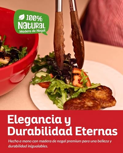 Miniatura 5 de Pinzas De Cocina Profesionales Con Puntas De Madera De Nogal Natural 30cm - Pinzas Cocina Antiadherentes De Acero Inoxidable Para Ensalada, Parrilla Y Bbq, Sin Bpa, Boxiki Kitchen