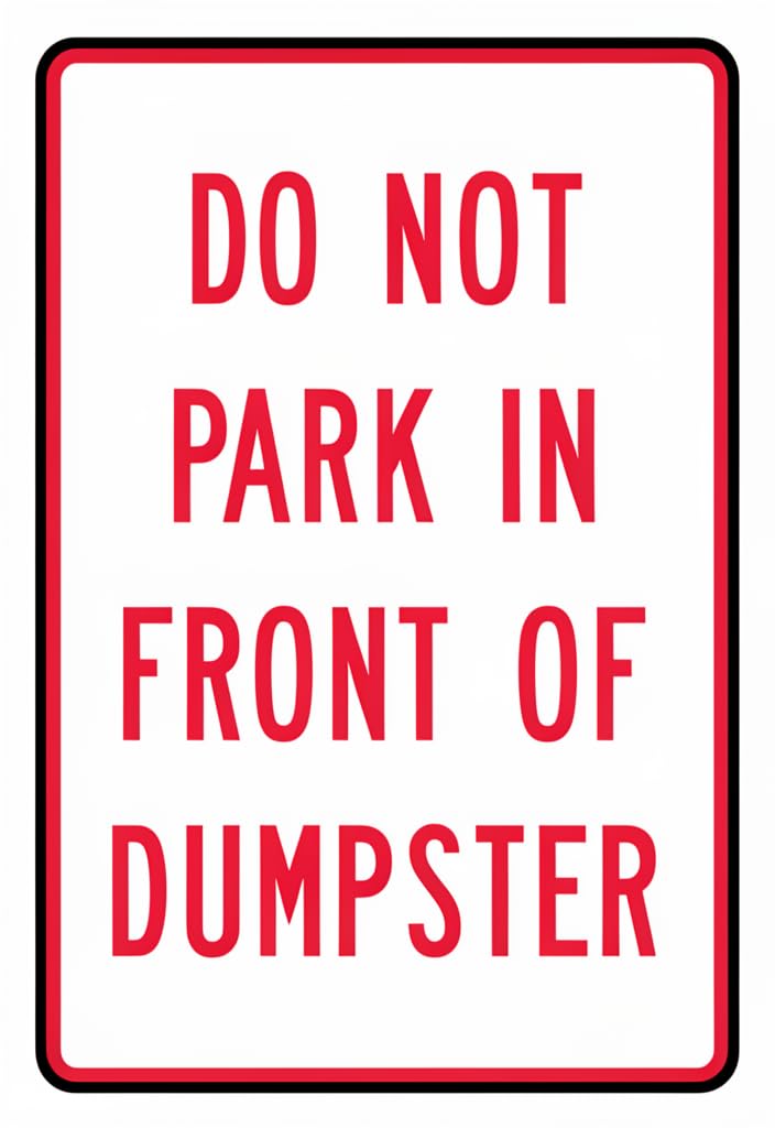peiyeety DoPark in Front of Dumpster Tin Sign 12x8 Inch Metal Wall Decor, Red & White Warning Notice Plaque for Garage, Parking Area, Business, Home, Funny Novelty Gift