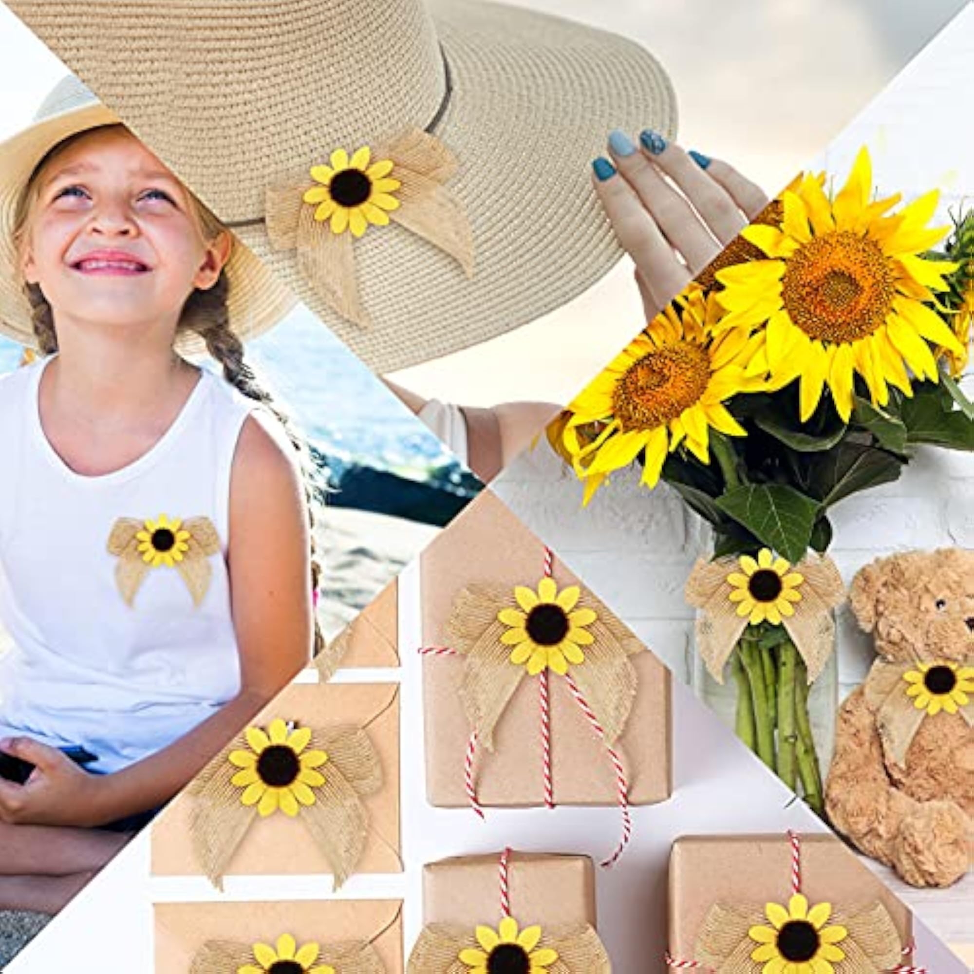 12 Pieces Sunflower Burlap Bow Summer Decor for Crafts
