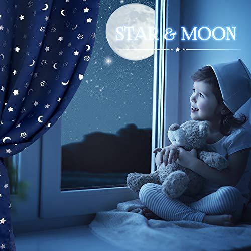 Image of BGment Kids Curtains for Bedroom 84 Inch Length 2 Panels Set, Star and Moon Blackout Curtains for Boys Room Decor, Nursery Thermal Insulated Room Darkening Curtains with Grommet, 38 Wide, Navy Blue