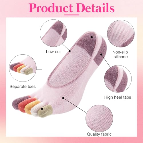 Image of Bencailor 6 /15 Women Cotton Five Toe Socks No Show Ankle Socks with Toes Separated for Athletic Walking Yoga