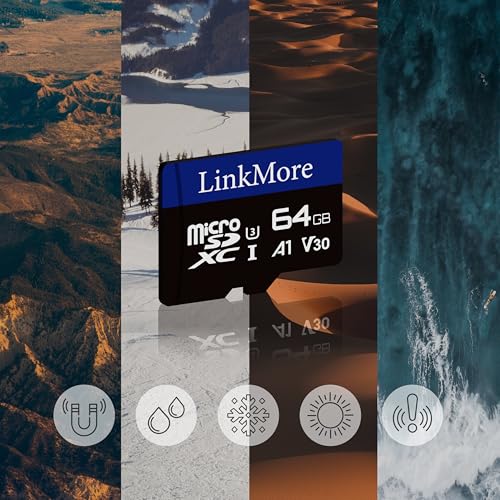 Image of LinkMore XV13 64GB (2pack) MicroSD Memory Card, MicroSDXC A1 UHS-I U3 V30 Class 10, Read Up to 95 MB /s, Write Up to 45 MB /s, SD Adapter Included