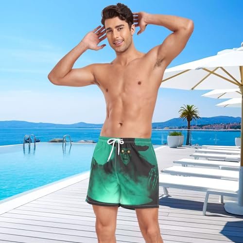 Men's Swim Trunks Witch Scary Green, Quick Dry Beach Board Shorts with Liner, Swimwear Bathing Suits S4