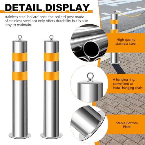 Image of Yaocom 2 Pcs Stainless 31.5''x4.5 inch Safety Bollard Post with 1 Barrier Chain