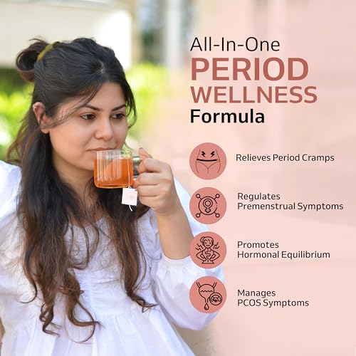 Image of Purely Yours Ova Calm Tea for Period Pain, PCOS & Hormonal Balance | Ayurvedic Herbal Tea with Shatavari, Ajwain, Jeera & Gokshura for Women's Health, Caffeine-Free - 30 Tea Bags