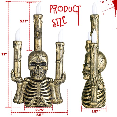 Horjamy Halloween Decorations Led Halloween Candelabra Flameless Flickering Skeleton Candles For Halloween Home Table Window Mantle Décor(Gold) #TOP1