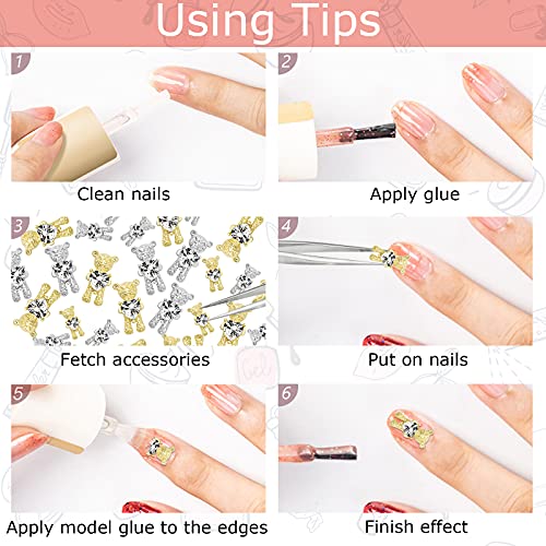 Uhomeny 32Pcs Bear Nail Art Rhinestones, 3D Shiny Alloy Bear With Heart Crystal Bear Shaped Diy Nail Art Decoration Luxury Jewelry Diamond Manicure Nail Ornaments With Plastic Box (32, Silver&Gold) #TOP3