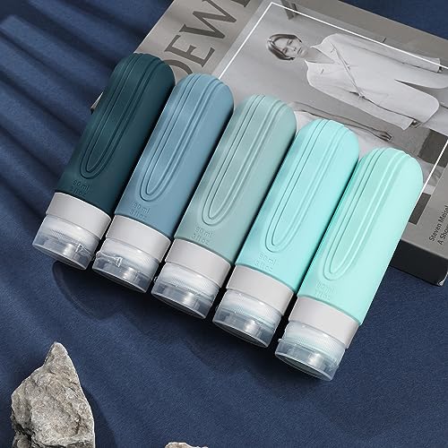 Image of Travel Bottles for Toiletries, 5 Pack TSA Approved Travel Size Containers, 3oz Leak Proof Refillable Travel Accessories for Shampoo Conditioner, BPA Free Travel Bottles with Toiletry Bag