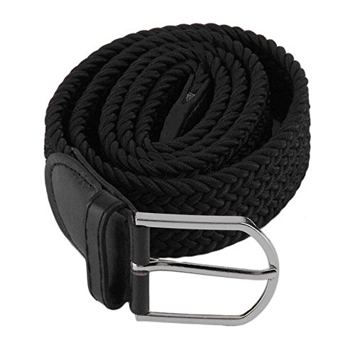 Black Womens Elastic Braided Stretch Belt - (Free Size Fit Up to 32 Waist Size)-image-0