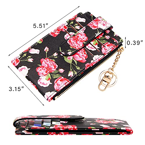 Image of Badiya Slim Women Wallet RFID Blocking Bifold Compact 9 Card Slots Holder Wallets Soft Leather with Zipper Coin Pocket 2 ID Window