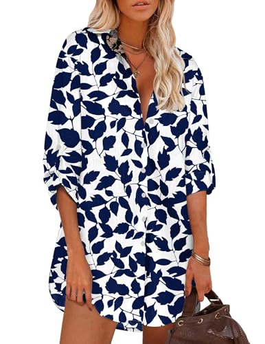Image of HOTOUCH Women Boyfriend Shirts Button Down Long Sleeve Blouse Cuffed Sleeve Collared Shirt