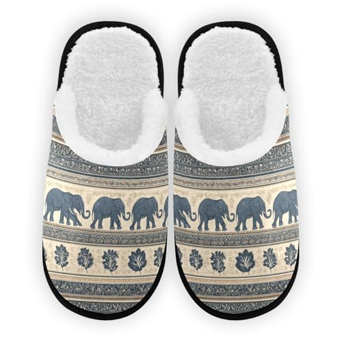 Elephant Blue Bohemian Slippers For Women Men Soft Memory Foam Non-Slip Animal Winter Indoor House Shoes Travel Slipper