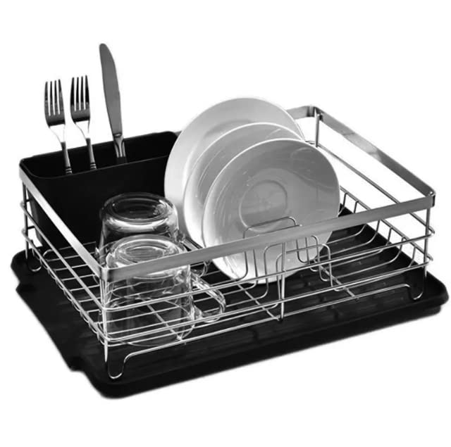 Image of ROSESKY Stainless Steel Rack for Dish Drainer,Cutlery Utensil, Fruits and Vegetable Drying Drain Stand Size(41L x 30W x 18H cm) (Black)