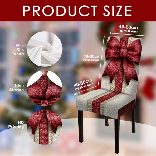 Image of Nuxovilar 4PCS Red Bow Design Stretch Chair Covers 23.6x70in | Holiday Slipcover Festive Protector Bow Wrap Seat Guard Dining Room Family Gathering Party (Red Bow Design)
