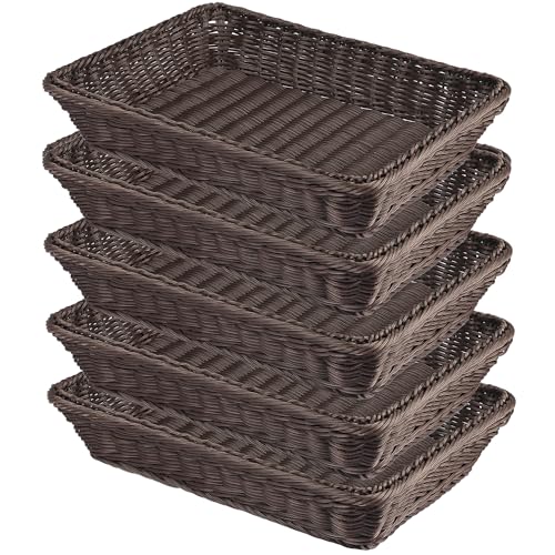 5 PCS 13.8x9.8 Inch Wicker Bread Basket, Woven Serving Basket, Tabletop Food Serving Basket for Restaurant, Bakery, Family Party, Hotel Serving, Fruits, Vegetables and Snacks, coffee