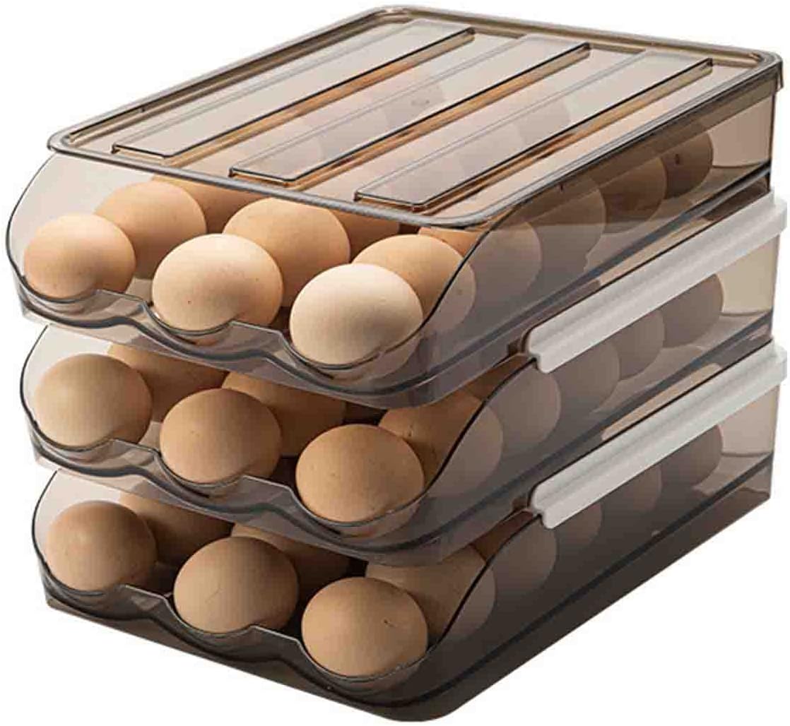 Large Capacity Egg Holder for Refrigerator,54 Count Egg Storage Container for Refrigerator,Clear Plastic Automatic Rolling Egg Tray with Lid