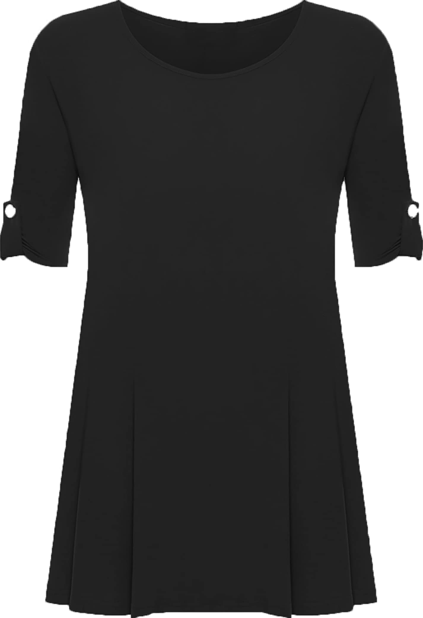 XuBiDuBi Womens Ladies Flared Swing Top for Women UK Plain Summer T Shirt Scoop Neck Button Tshirt Long Short Sleeve Plain Sizes 14-28 Plus Size