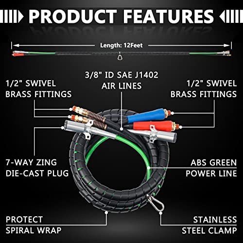 image for Cheemuii Semi Truck Air Line Kit 12 FT 3 in 1 ABS Power Air Line Air H