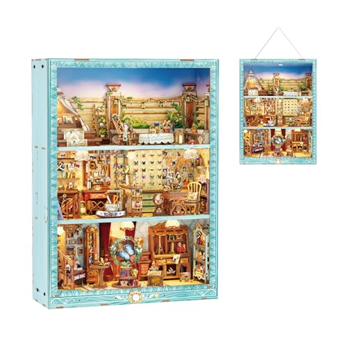 Tonecheer 3D Puzzle Story Frame Kit, Book Nook DIY Miniature House Wooden Dollhouse Kit, Wall Mountable Decor Diorama Model with Dust Cover and LED for Ideal Gift - Travel Collector
