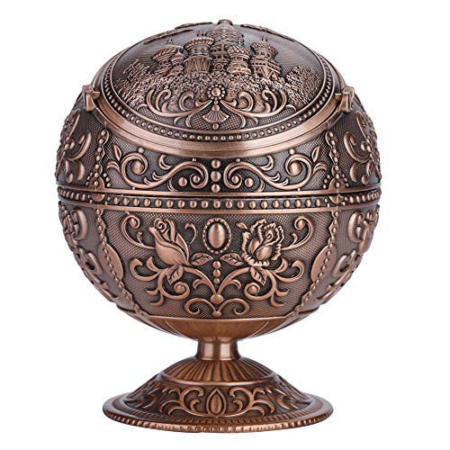 Haofy Cendrier Boule en Métal Coupe-Vent avec Couvercle, Design Vintage Élégant pour une Utilisation Intérieure et Extérieure, Diamètre 10 cm, Château de Cuivre