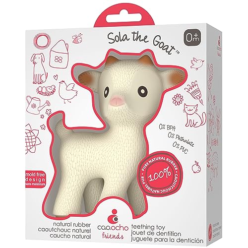 Image of CaaOcho Pure Natural Rubber Teething Baby Toy - Sola The Goat Teether for Babies, BPA Free Baby Toy, All Natural Teething Toys for Babies 0-6, Safe and Fun Molar Teether Toy