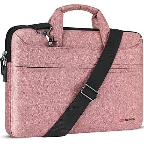 DOMISO 17 inch Laptop Sleeve Shoulder Bag Water-Resistant Messenger Bag Business Briefcase for 17.3" Notebooks/17.3" Dell Inspiron/MSI GS73VR Stealth Pro/Lenovo IdeaPad/HP Envy/LG Gram/ASUS ROG,Pink Cover
