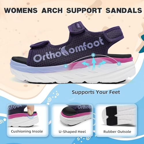 Image of Women's Orthopedic Wide Toe Box Sandals: Comfortable Arch Support Plantar Fasciitis Orthotic Casual Summer Beach Sandals, Adjustable Strap Flat Feet Walking Shoes for Foot Heel and Pain Relief