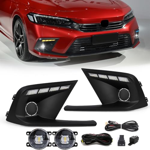 AFOGGEST Daytime Running Light For Honda Civic 2021-2023 Fog Light Replacement Tri-Colors DRL with White LED Lamp Blub Replacement Light