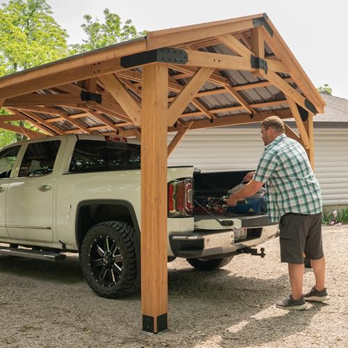 Backyard Discovery Norwood 24' x 12' Cedar Wood Outdoor Gazebo Pavilion with Hardtop Galvanized Steel Peak Roof, Snow Support, Wind Resistance, PowerPort, Shade for Garden, Patio, Deck, Entertaining by Backyard Discovery - Image 6