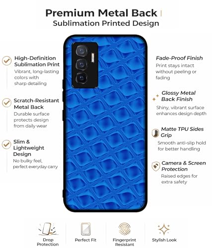 Image of Blue Diamond Design Premium 2D Printed Metal Back Case Cover for Vivo V23E 5G / Y75 4G