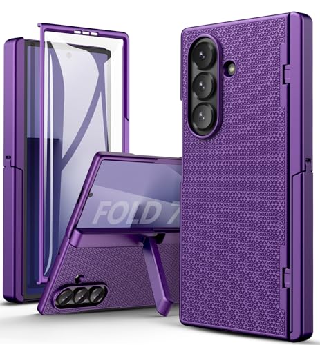 SSLOTSCASE for Samsung Galaxy Z Fold 7 Case with Stand & Hinge Protection & Screen Protector, Kicktand & Raised Edges Protect Camera, Lightweight Rugged Phone Case for Z Fold 7 5G 2025, Dark Purple