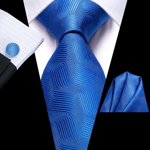 Image of Dubulle Mens Paisley Striped Tie Woven Necktie for Men and Handkerchief Cufflinks Set Wedding Formal Business