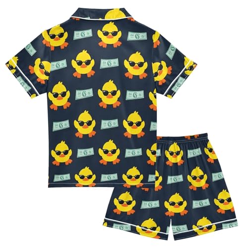 ALAZA Duck Dollar Satin Pajamas Set Short Sleeve Button Down Sleepwear Summer Pjs 2 Piece2