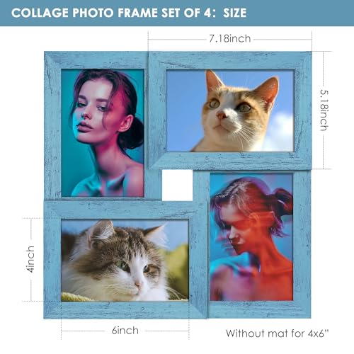Image of DUENPY 4x6 Collage Frame Tempered Glass For 4 4x6 Photos Blue