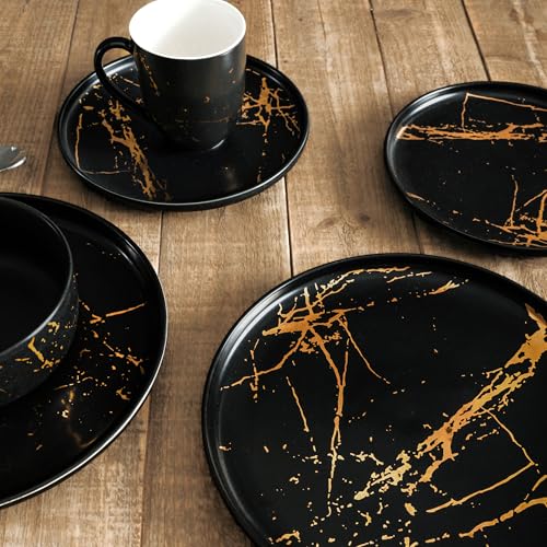 Image of Stone Lain Gold Splash Dinnerware Set - Black & Gold, Set of 16