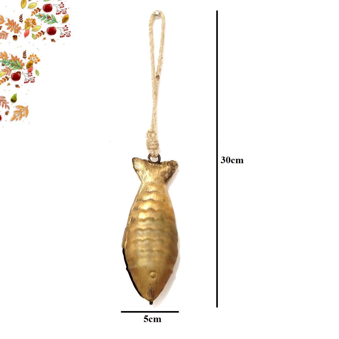 HIGHBIX 15cm Rustic Fish Shape Bells On Rope Christmas Hanging Décor Set of 5 Vintage Lucky Bell's - Image 5 thumbnail