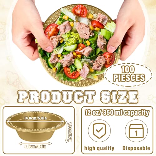 Image of Lallisa 100 Pcs 12oz Gold Disposable Plastic Bowls Party | Dessert Cups for Ice Cream Salad Soup, Serving Bowls Picnic, Colored Party Supplies, Food Safe Sturdy