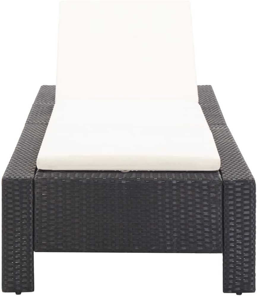 Sunbed with Cushion,Outdoor Lounge Chairs,Garden Sunlounger,Beach Lounge Chair,Sunbathing Recliner,Sun Lounge Bed,Outdoor Daybed,Weather Resistant,for Patio,Beach,Balcony, Black Poly Rattan