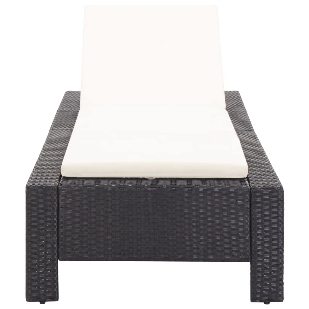 Leżak ogrodowy z polirattanu z poduszką, 220 x 75 x 35 cm, odporny na warunki atmosferyczne rattan PE ze stalowym stelażem, regulowany, na taras, balkon, basen, plażę, urlop