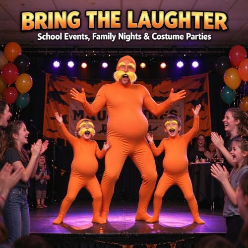 Orange Bodysuit Halloween Costume with Mustache and Belly for Women and Men - image 6